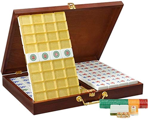 Mahjong-Spielset, Mah Jong Golden Crystal Mahjong-Karte Home Rubbing Acryl Mahjong Fashion Gravurspiel Schach und Karten-Mahjong 144 Gold Mahjong-Auto von Suuim