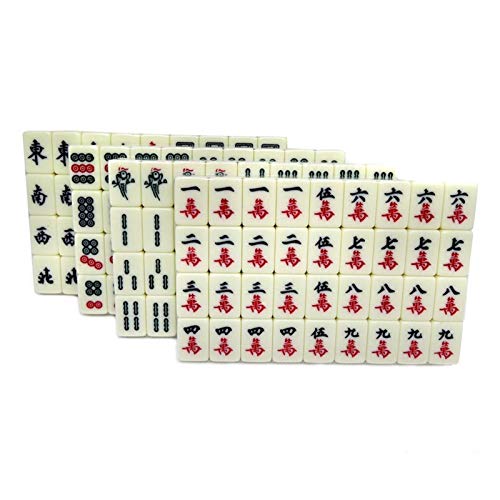 Suuim Chinesisches Mahjong-Spiel-Set, Acrylfliesen, tragbar, Schnitzerei, Reise-Mahjong, 2 cm, Mahjong-Set 144, für Familienparty, Tischspiel-Dekoration von Suuim