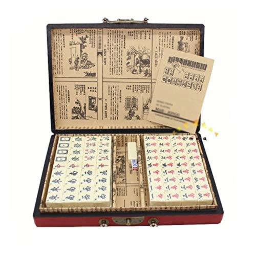 Suuim Mahjong Chinesisches Mahjong-Spielset mit 144 Spielsteinen und englischer Beschreibung, antike Mahjong-Geschenkbox, Mahjong-Mahjong-Spielsteine für den Haushalt von Suuim