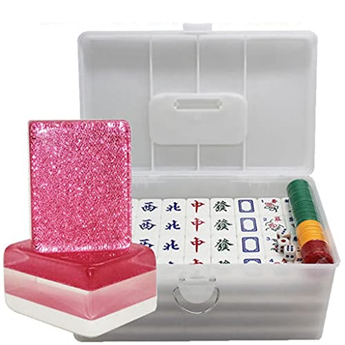 Suuim Mahjong-Kristall-Mahjong mit 144 gravierten Kacheln und Aufbewahrungsbox, klassischer chinesischer Mahjong von Suuim