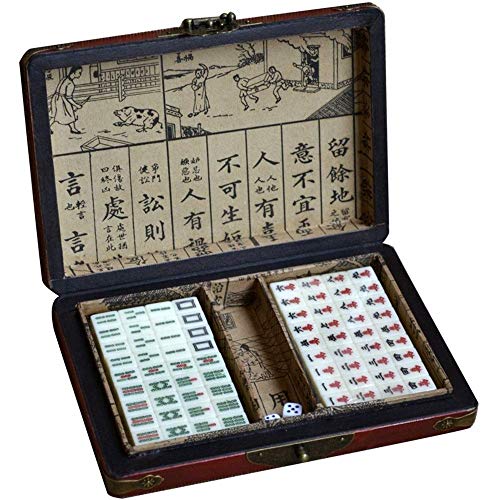 Suuim Mahjong-Set, antikes chinesisches Mini-Mahjong-Set mit Holzetui, Reise-Familien-Mahjong von Suuim
