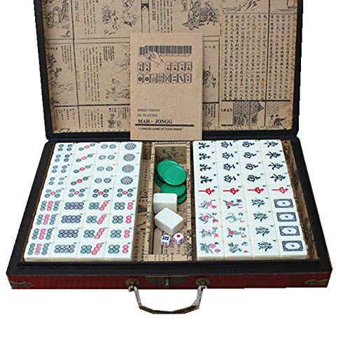 Suuim Mahjong-Set, mittelgroß, tragbar, Mah-Jongg, für Reisen, Familie, Freizeit, professionelles chinesisches Mahjong-Set mit Holzetui von Suuim