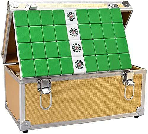 Suuim Neuestes Fliesenspiel-Mahjong-Set, 2 Personen/4 Personen, Mahjong, langlebig, Reise-Mahjong, zum Schweigen bringen, Mahjong-Tischdecke, Metallverpackungsbox, antikes Mahjong von Suuim