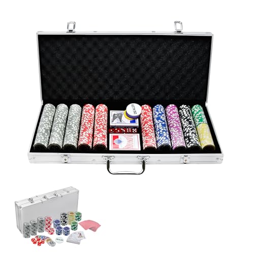 Suusolny Pokerkoffer Pokerset mit 500 Laserchips Pokerchips inkl. 2X Pokerdecks, 1x Dealer Button, 5X Würfel, 2 Schlüssel & Aluminium-Gehäuse für Party Game - Silber Suusolny Pokerkoffer Pokerset mit 500 Laserchips Pokerchips inkl. 2X Pokerdecks, 1x Dealer Button, 5X Würfel, 2 Schlüssel & Aluminium-Gehäuse für Party Game - Silber von Suusolny