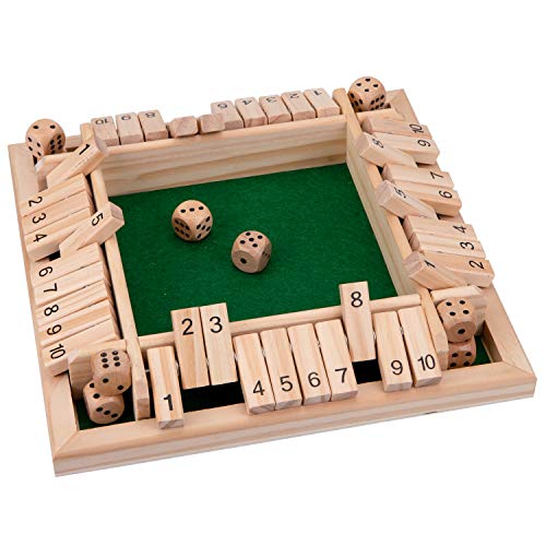 Suwimut Shut The Box, 2-4 Spieler Würfelspiel aus Holz, 4-seitiges HolzBrettspiel mit 10-Würfel für Erwachsene, Klassische Tischversion Suwimut Shut The Box, 2-4 Spieler Würfelspiel aus Holz, 4-seitiges HolzBrettspiel mit 10-Würfel für Erwachsene, Klassische Tischversion von Suwimut