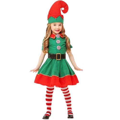 Suxdlan Mädchen Elf Kostüm 1 Set süße Klassische verstellbare Gürtel Elf Kostüm Polyester Halloween Weihnachtskostüm für Kinder für Cosplay -Bühnenkarneval, Größe 100 von Suxdlan