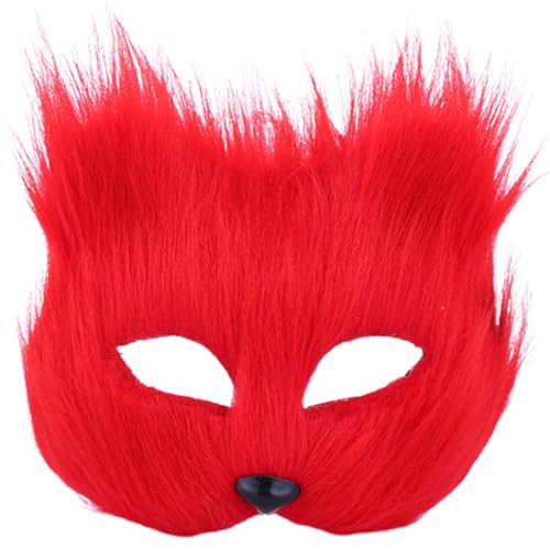 Suxdlan Therian Maske Halbgesichtsfuchs Maske Pelzige Maske atmungsaktive Tiermaske für erwachsene Kinder, weiches glattes Cosplay pelziger Kostüm für Maskerade Party Ostern Red von Suxdlan