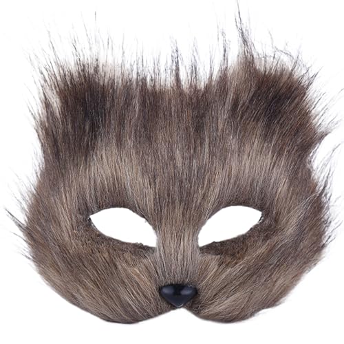 Suxdlan Therianische Maske, halbgesichtliche Fuchsmaske, atmungsaktive Tiermaske für erwachsene Kinder, weiches glattes Cosplay pelziger Kostüm für Maskerade-Party Ostern grau. von Suxdlan