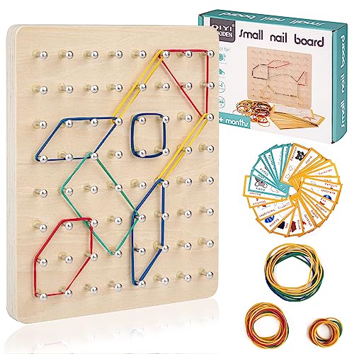 Holz Geoboard, Montessori Spielzeug ab 3 Jahre, Motorikspielzeug Lernspielzeug von Figuren & Formen, Geometriebrett Kinderspielzeug für Kinder Geschenk Jungen Mädchen. von Svalor