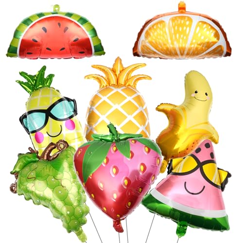 Luftballons Set, 8 Stück Folienballon Obst, Kunterbunte Jumbo Hawaii Ballons, Erdbeere Banane Wassermelone Ananas Trauben Orangen, Hawaii Party Deko für Hochzeit Geburtstag Sommer Strand Zubehör von Svalor