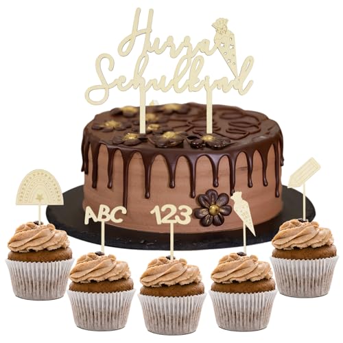 Svalor Tortendeko Einschulung Holz, 6 Stück Schulanfang Tortendeko, ABC 123 Schulanfang Cupcake Topper Dekorationen, Schulkind Tortendeko für Kinder Mädchen Junge Schultag Schulanfang Party Svalor Tortendeko Einschulung Holz, 6 Stück Schulanfang Tortendeko, ABC 123 Schulanfang Cupcake Topper Dekorationen, Schulkind Tortendeko für Kinder Mädchen Junge Schultag Schulanfang Party von Svalor