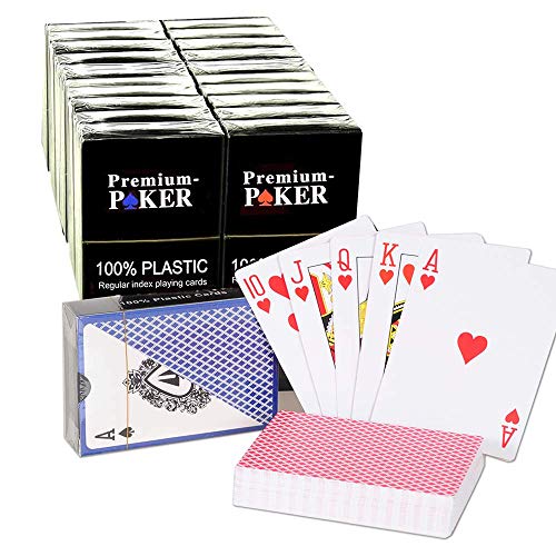 24 X Premium Poker Karten Pokerkarten 100 % Plastik Spielkarten Black Jack Skat - kleiner Index von Sven Wilke/Fa. Feuerwerk-Planet