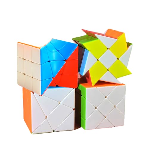Svetilnikya Speed Cube Set, Magic Cube Bundle aus 3×3 Windmühlenwürfel 3×3 Achsen Würfel 3×3 Fisher Cube und 3×3 Twist Cube 3x3 Stickerelss Speed Cube Vivid Color Magic Puzzle Toys 4er Pack von Svetilnikya
