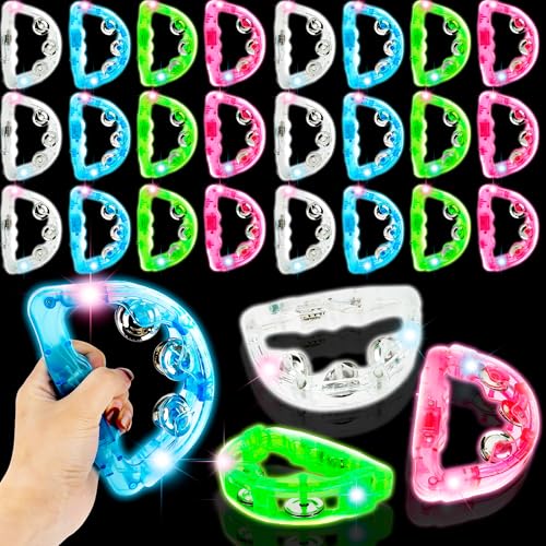28 Stück beleuchtetes Tamburin, bunt, Hand-Tamburin, LED-Tamburin, Bulk-Musik-LED-Tamburin, leuchtet im Dunkeln, für Hochzeitsgeschenke, Percussion-Instrument 28 Stück beleuchtetes Tamburin, bunt, Hand-Tamburin, LED-Tamburin, Bulk-Musik-LED-Tamburin, leuchtet im Dunkeln, für Hochzeitsgeschenke, Percussion-Instrument von Swakuta
