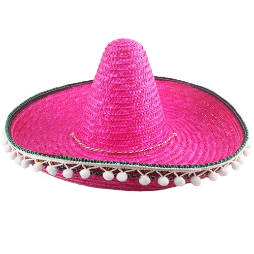 Swakuta Riesiger mexikanischer Sombrero-Hut, mehrfarbig, Strohhut, großer Cinco de Mayo Fiesta-Haarreif für mexikanische Party, Kostümzubehör (Rosarot) von Swakuta
