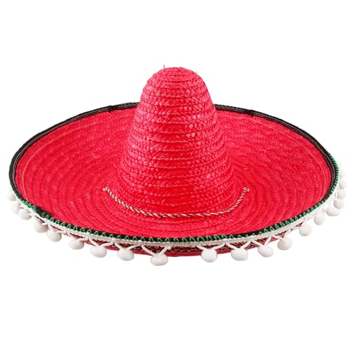 Swakuta Riesiger mexikanischer Sombrero-Hut, mehrfarbig, Strohhut, großer Cinco de Mayo Fiesta-Haarreif für mexikanische Party, Kostümzubehör (rot) von Swakuta