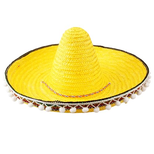Swakuta Riesiger mexikanischer Sombrero-Hut, mehrfarbiger Stroh-Hut, großer Cinco de Mayo Fiesta-Haarreif für mexikanische Party, Kostümzubehör (Gelb) von Swakuta