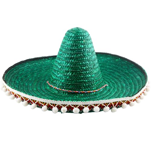 Swakuta Riesiger mexikanischer Sombrero-Hut, mehrfarbiger Stroh-Hut, großer Cinco de Mayo Fiesta-Haarreif für mexikanische Party, Kostümzubehör (Grün) von Swakuta