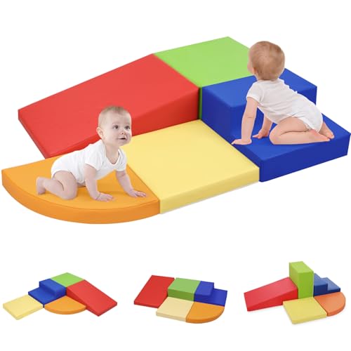 SweHouse 5-Piece Pu Baby Climbing Building Blocks, Toddler Soft Play Equipment, Family Soft Game Set, Soft Foam Climbing Training Suitable for 1-3 Years Old Crawling (Sponge Climbing Set-Color) von SweHouse