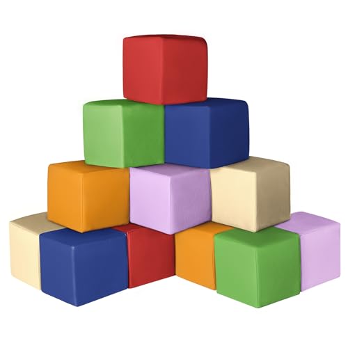 Bausteinset 12er-Set Schaumstoff Bausteine Kinder: PU-Leder Softbausteine Baby zum Klettern Indoor - Weiche Spielbausteine Montessori Schaumstoffblöcke für Spielzimmer Kinderzimmer(Klassisch) von SweHouse