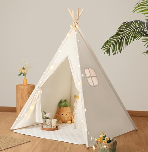 SweHouse Teepee Spielzelt für Kinder, Baumwoll-Kinderspielhaus für Jungen und Mädchen Geschenk, Picknickzelt Kinderburg, faltbares & tragbares Innen- und Außenzelt Wigwam Tipi Spielhaus SweHouse Teepee Spielzelt für Kinder, Baumwoll-Kinderspielhaus für Jungen und Mädchen Geschenk, Picknickzelt Kinderburg, faltbares & tragbares Innen- und Außenzelt Wigwam Tipi Spielhaus von SweHouse