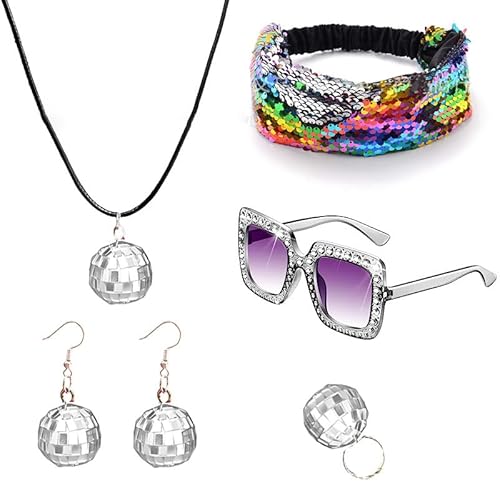 Diskothekenkostüm-Outfits, 1960er, 1970er, 80er Jahre, Diskothekenzubehör, Stirnband, Ohrringe, Armbänder, Sonnenbrille für Halloween, Party, Disco-Kostüme Diskothekenkostüm-Outfits, 1960er, 1970er, 80er Jahre, Diskothekenzubehör, Stirnband, Ohrringe, Armbänder, Sonnenbrille für Halloween, Party, Disco-Kostüme von Sweeaau