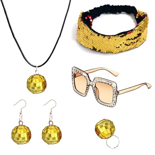 Diskothekenkostüm-Outfits, 1960er, 1970er, 80er Jahre, Diskothekenzubehör, Stirnband, Ohrringe, Armbänder, Sonnenbrille für Halloween, Party, Disco-Kostüme Diskothekenkostüm-Outfits, 1960er, 1970er, 80er Jahre, Diskothekenzubehör, Stirnband, Ohrringe, Armbänder, Sonnenbrille für Halloween, Party, Disco-Kostüme von Sweeaau