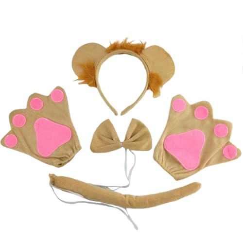 Kostüm-Set Ohren Stirnband Schwanz Handschuhe Schleife Plüsch Tier Fancy Kit Zubehör Halloween Cosplay Zubehör Tier Cosplay von Sweeaau