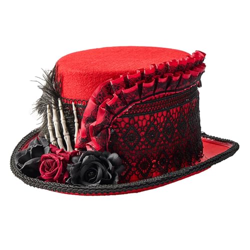Punk-Hut mit Spitzen-Design und Skeleon-Handdekorationen für Punk, Cosplay, Kostümpartys, Verkleidungszubehör, viktorianischer Hut für Cosplayer von Sweeaau