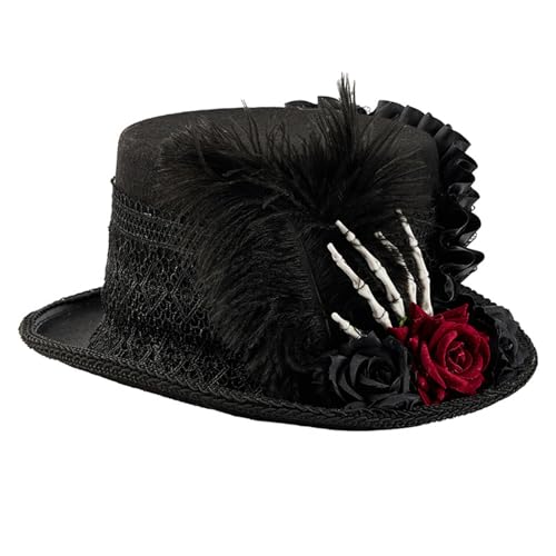 Punk-Hut mit Spitzen-Design und Skeleon-Handdekorationen für Punk, Cosplay, Kostümpartys, Verkleidungszubehör, viktorianischer Hut für Cosplayer von Sweeaau