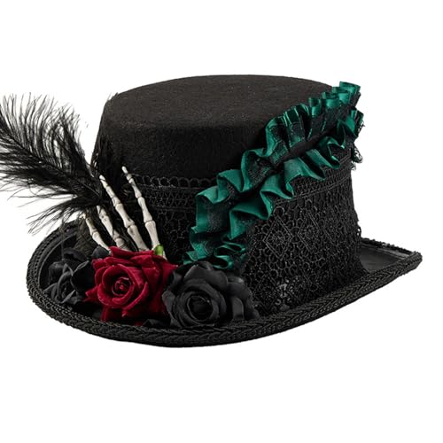 Punk-Hut mit Spitzen-Design und Skeleon-Handdekorationen für Punk, Cosplay, Kostümpartys, Verkleidungszubehör, viktorianischer Hut für Cosplayer von Sweeaau