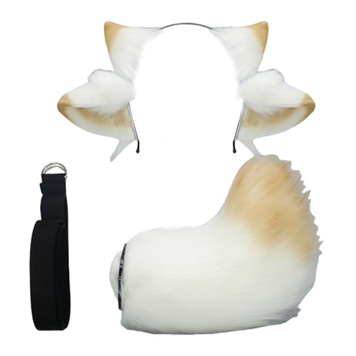Schaf-Rollenspiel-Outfit, Zubehör mit Schaf-Ohren-Haarband, Plüschschwanz, Halloween-Tier-Schaf-Kostüm für Damen, Kinder, Cospla, Tierohr-Stirnband, Zubehör von Sweeaau
