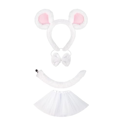 Sweeaau 1/3/4 Kostümzubehör-Set, Ohr, Stirnband, Schwanz, Tutus, Rock, Schleifen, Zubehör-Set, Kinder, Tier, Cosplay von Sweeaau