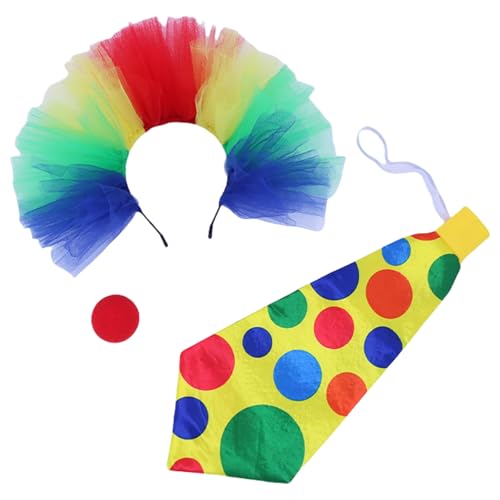 Sweeaau Clown-Kostüm-Zubehör mit bunten Perücken, Nase, Jumbo-Krawatte für Cosplay, Party, Maskeraden, Halloween-Kostüme, Outfits von Sweeaau