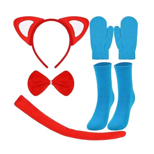 Sweeaau Cosplay-Zubehör für Kinder, Katzen, Schwanz, Ohr, Stirnband, Fliege, Handschuhe, Socken, Halloween-Kostüm-Set für Jungen und Mädchen von Sweeaau