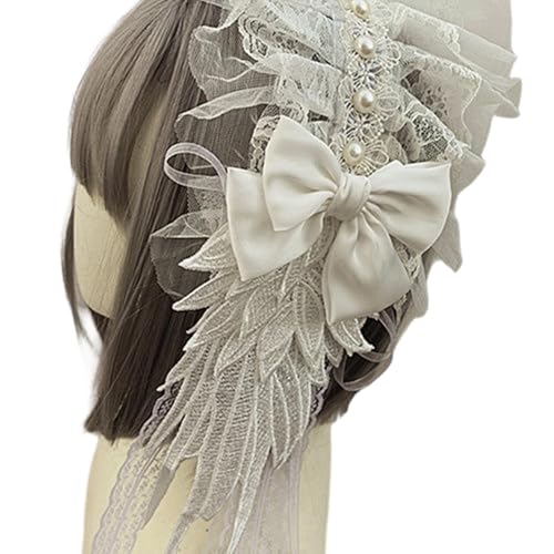 Sweeaau Gothic Punk Spitze Bowknot Stirnband mit Kreuzen Flügel Designs Haarschmuck für Frauen Mädchen Cosplay Event Outfits Punk Stirnband Zubehör von Sweeaau