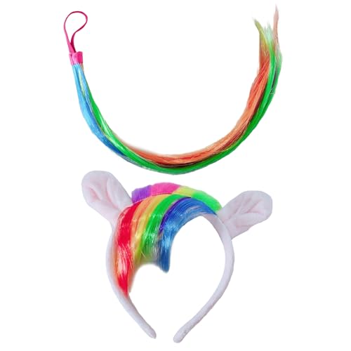 Sweeaau Halloween-Pferde-Kostüm-Zubehör, inklusive Pferdeohren-Haarreif, Schwanz für Kinder, Erwachsene, Maskerade, Cosplay, Weihnachten, Rollenspiel, Kinder und Erwachsene, Tier-Kostüm-Set von Sweeaau