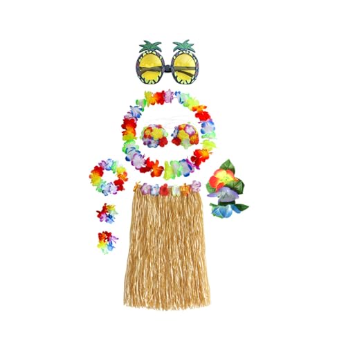Sweeaau Hawaiianischer Hulas-Grasrock mit Stirnband, Halskette, Blumen-Kostüm, Zubehör, tropische Themen-Dekorationen, Hawaii-Grasröcke für Luaus-Party-Set, 60/80 cm Sweeaau Hawaiianischer Hulas-Grasrock mit Stirnband, Halskette, Blumen-Kostüm, Zubehör, tropische Themen-Dekorationen, Hawaii-Grasröcke für Luaus-Party-Set, 60/80 cm von Sweeaau