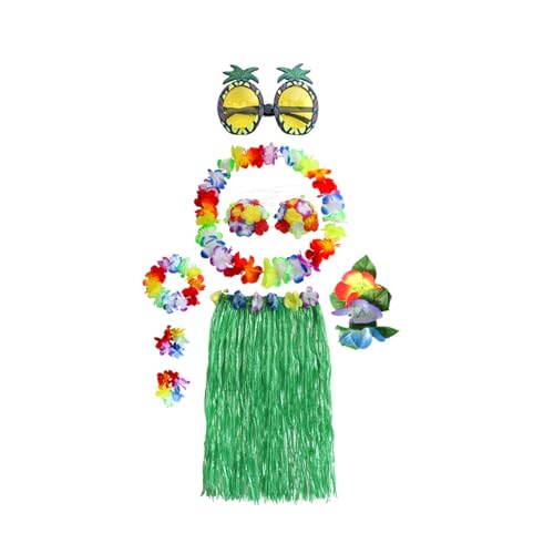 Sweeaau Hawaiianischer Hulas-Grasrock mit Stirnband, Halskette, Blumen-Kostüm, Zubehör, tropische Themen-Dekorationen, Hawaii-Grasröcke für Luaus-Party-Set, 60/80 cm Sweeaau Hawaiianischer Hulas-Grasrock mit Stirnband, Halskette, Blumen-Kostüm, Zubehör, tropische Themen-Dekorationen, Hawaii-Grasröcke für Luaus-Party-Set, 60/80 cm von Sweeaau