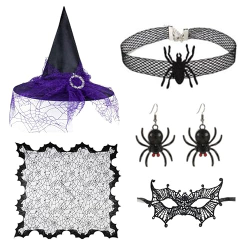 Sweeaau Hexenkostüm-Zubehör für Damen, mit Hexenhut, Auge, Choker, Halskette, Ohrringe für Damen, Halloween, Maskerade, Cosplay, Motto-Party-Kostüm Sweeaau Hexenkostüm-Zubehör für Damen, mit Hexenhut, Auge, Choker, Halskette, Ohrringe für Damen, Halloween, Maskerade, Cosplay, Motto-Party-Kostüm von Sweeaau
