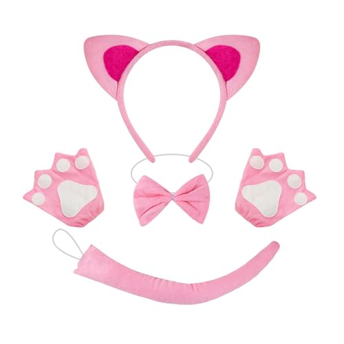 Sweeaau Katzenkostüm mit Katzenschwanz, Fliege, Handschuh und Stirnband, Halloween-Tier-Outfit für Kinder, Damen, Halloween, Cosplay, einzigartige Catwear Sweeaau Katzenkostüm mit Katzenschwanz, Fliege, Handschuh und Stirnband, Halloween-Tier-Outfit für Kinder, Damen, Halloween, Cosplay, einzigartige Catwear von Sweeaau