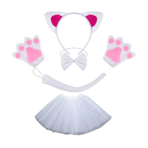 Sweeaau Katzenkostüm mit Katzenschwanz, Fliege, Handschuh und Stirnband, Halloween-Tier-Outfit für Kinder, Damen, Halloween, Cosplay, einzigartige Catwear Sweeaau Katzenkostüm mit Katzenschwanz, Fliege, Handschuh und Stirnband, Halloween-Tier-Outfit für Kinder, Damen, Halloween, Cosplay, einzigartige Catwear von Sweeaau