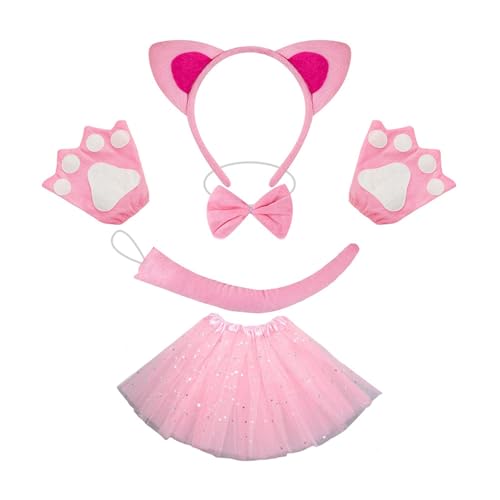 Sweeaau Katzenkostüm mit Katzenschwanz, Fliege, Handschuh und Stirnband, Halloween-Tier-Outfit für Kinder, Damen, Halloween, Cosplay, einzigartige Catwear Sweeaau Katzenkostüm mit Katzenschwanz, Fliege, Handschuh und Stirnband, Halloween-Tier-Outfit für Kinder, Damen, Halloween, Cosplay, einzigartige Catwear von Sweeaau
