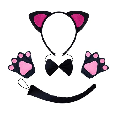 Sweeaau Katzenkostüm mit Katzenschwanz, Fliege, Handschuh und Stirnband, Halloween-Tier-Outfit für Kinder, Damen, Halloween, Cosplay, einzigartige Catwear Sweeaau Katzenkostüm mit Katzenschwanz, Fliege, Handschuh und Stirnband, Halloween-Tier-Outfit für Kinder, Damen, Halloween, Cosplay, einzigartige Catwear von Sweeaau