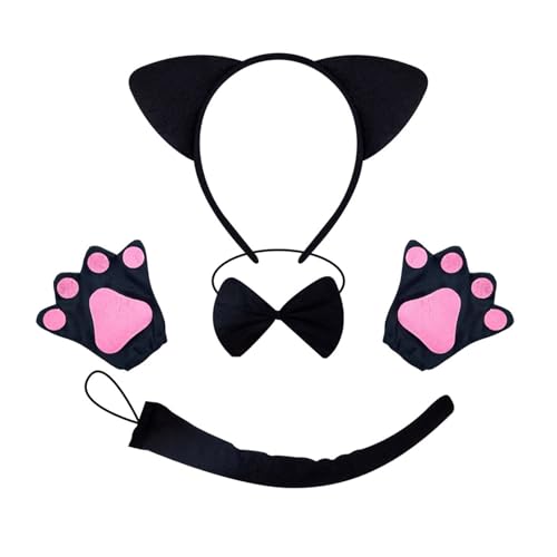 Sweeaau Katzenkostüm mit Katzenschwanz, Fliege, Handschuh und Stirnband, Halloween-Tier-Outfit für Kinder, Damen, Halloween, Cosplay, einzigartige Catwear Sweeaau Katzenkostüm mit Katzenschwanz, Fliege, Handschuh und Stirnband, Halloween-Tier-Outfit für Kinder, Damen, Halloween, Cosplay, einzigartige Catwear von Sweeaau