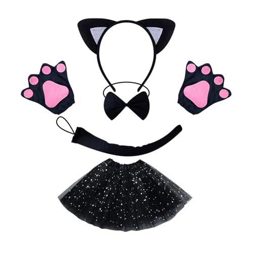 Sweeaau Katzenkostüm mit Katzenschwanz, Fliege, Handschuh und Stirnband, Halloween-Tier-Outfit für Kinder, Damen, Halloween, Cosplay, einzigartige Catwear Sweeaau Katzenkostüm mit Katzenschwanz, Fliege, Handschuh und Stirnband, Halloween-Tier-Outfit für Kinder, Damen, Halloween, Cosplay, einzigartige Catwear von Sweeaau