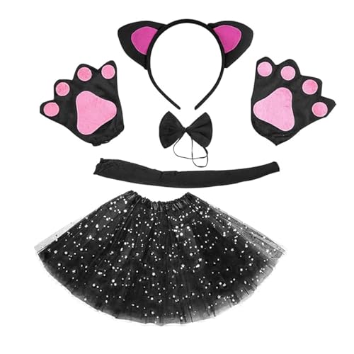 Sweeaau Katzenkostüm mit Katzenschwanz, Fliege, Handschuh und Stirnband, Halloween-Tier-Outfit für Kinder, Damen, Halloween, Cosplay, einzigartige Catwear Sweeaau Katzenkostüm mit Katzenschwanz, Fliege, Handschuh und Stirnband, Halloween-Tier-Outfit für Kinder, Damen, Halloween, Cosplay, einzigartige Catwear von Sweeaau