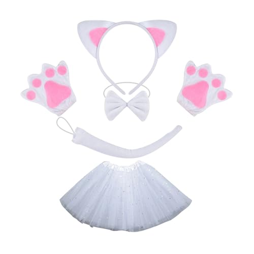 Sweeaau Katzenkostüm mit Katzenschwanz, Fliege, Handschuh und Stirnband, Halloween-Tier-Outfit für Kinder, Damen, Halloween, Cosplay, einzigartige Catwear Sweeaau Katzenkostüm mit Katzenschwanz, Fliege, Handschuh und Stirnband, Halloween-Tier-Outfit für Kinder, Damen, Halloween, Cosplay, einzigartige Catwear von Sweeaau