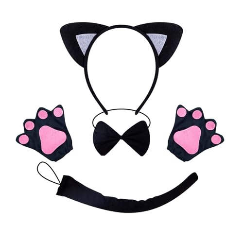 Sweeaau Katzenkostüm mit Katzenschwanz, Fliege, Handschuh und Stirnband, Halloween-Tier-Outfit für Kinder, Damen, Halloween, Cosplay, einzigartige Catwear Sweeaau Katzenkostüm mit Katzenschwanz, Fliege, Handschuh und Stirnband, Halloween-Tier-Outfit für Kinder, Damen, Halloween, Cosplay, einzigartige Catwear von Sweeaau