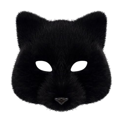 Sweeaau Kunstpelze Wolf Katzen Füchse Halloween Party Cosplay Kostüm Zubehör Halbgesicht Karneval Maskeraden Plüsch Katzen halbes Gesicht von Sweeaau